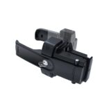 Isolated black gate lock with key, designed for metal gates in Prestons, New South Wales, Australia