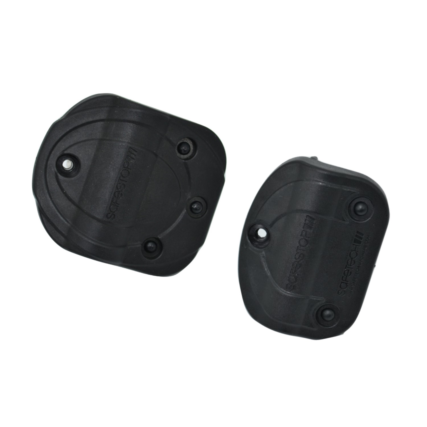 Safetech Safestop Polymer Gate Stop – Pair Image of two Safetech “SAFESTOP” polymer stops side by side. Suitable for double-door or gate setups to ensure both sides are securely and safely stopped upon closing By SAMT Garage & Gate Automation in Prestons, New South Wales, Australia.